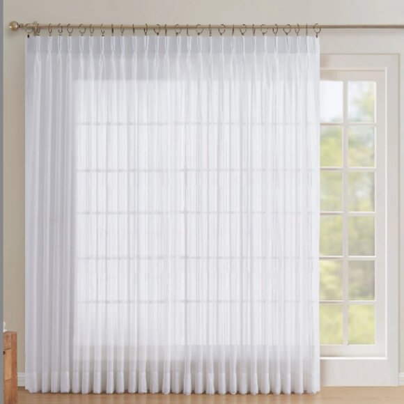 Extra Wide Linen Curtain Panel True White 101 x 84 Pinch Pleat Includes Hooks - Picture 1 of 12
